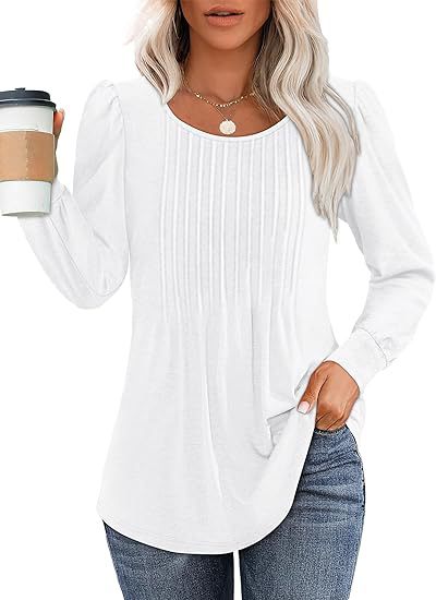 Solid Cotton Pintuck Blouse Long Sleeve Work Top