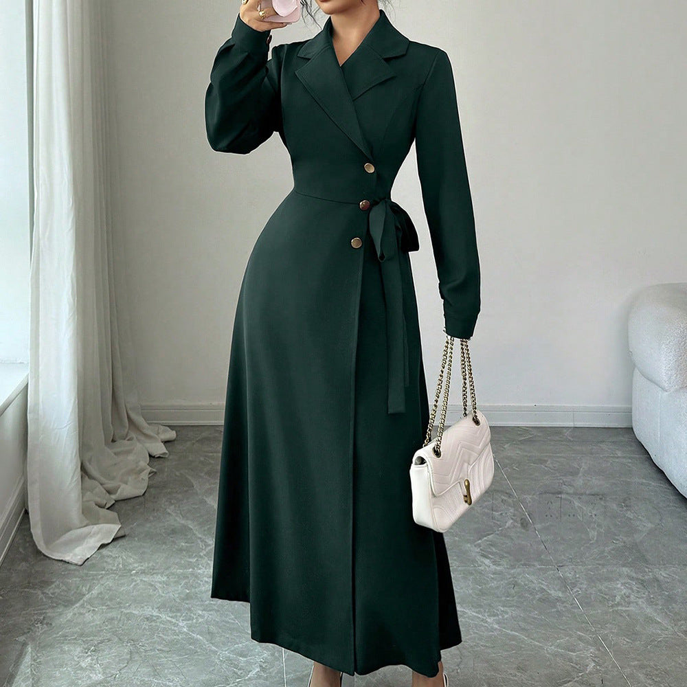 Women Tie Waist Blazer Dress Long Sleeve Midi Elegant