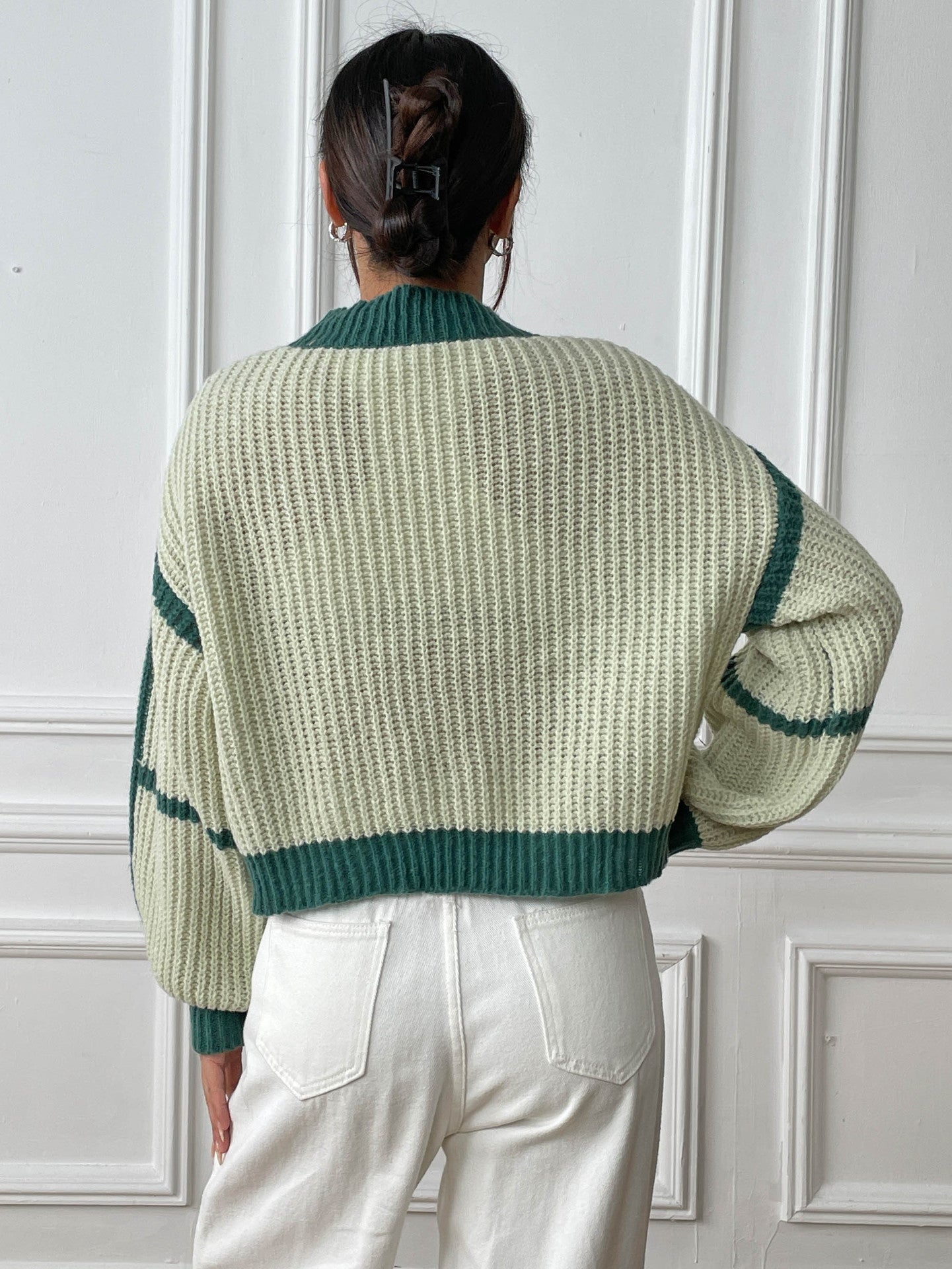 Color Block Cardigan Sweater with Loose Fit for Fall