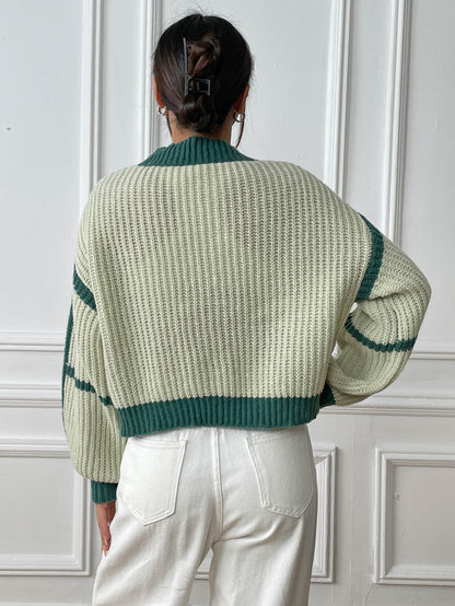 Color Block Cardigan Sweater with Loose Fit for Fall
