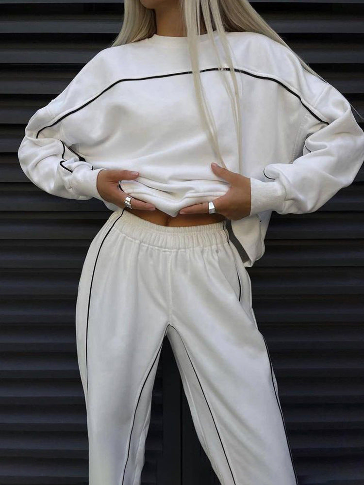 Women's Contrast Piping Sweatshirt Sweatpants Set