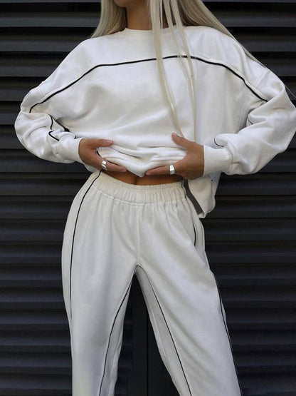 Women's Contrast Piping Sweatshirt Sweatpants Set