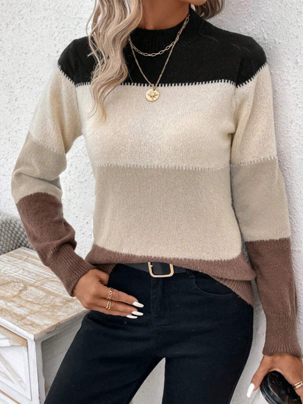 Women's Color Block Crew Neck Oversized Knit Sweater