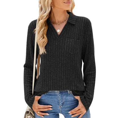 Women's Oversized Collared Long Sleeve Pocket Top