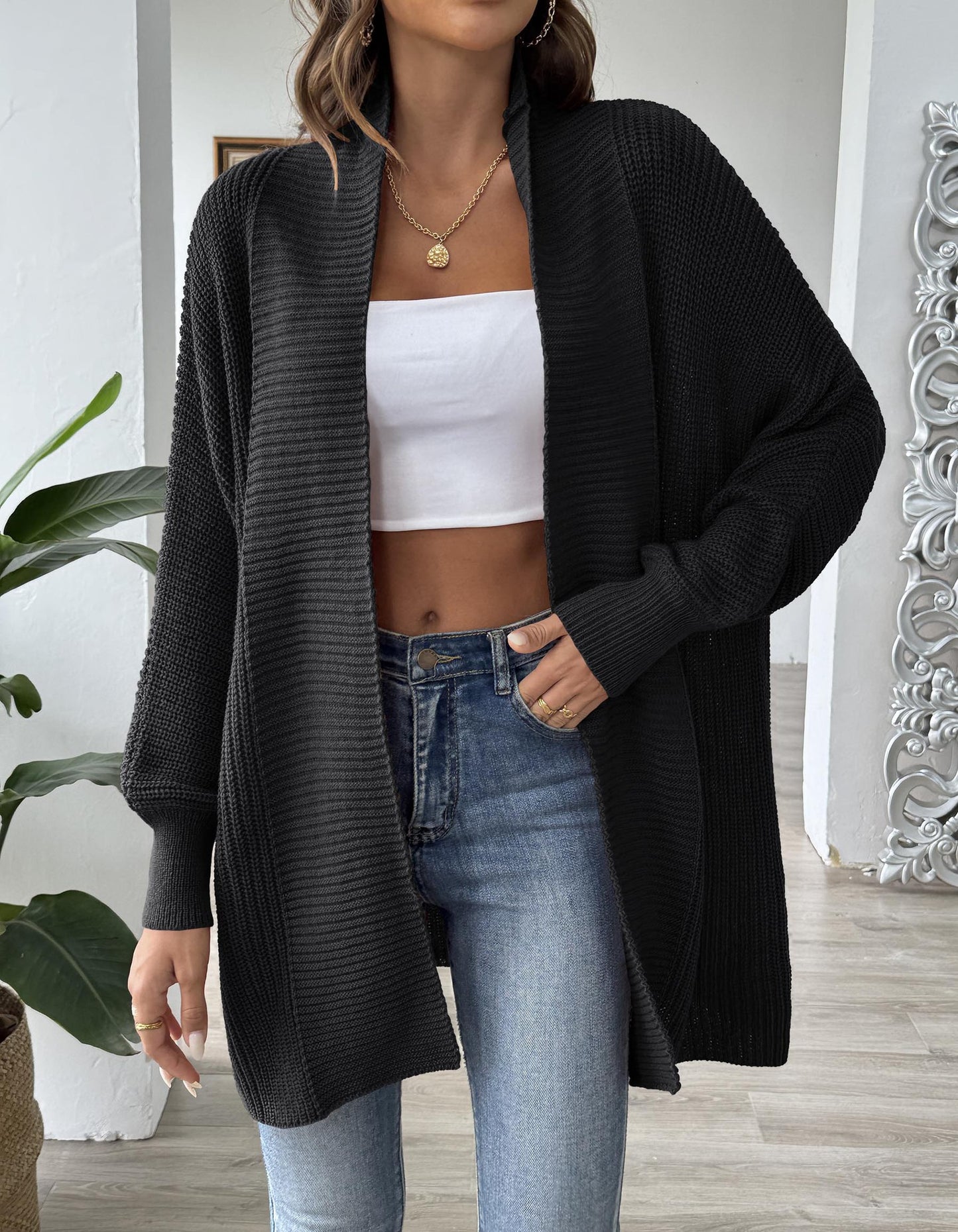 Women's Solid Color Loose Sweater Casual Long-sleeved Cardigan Jacket