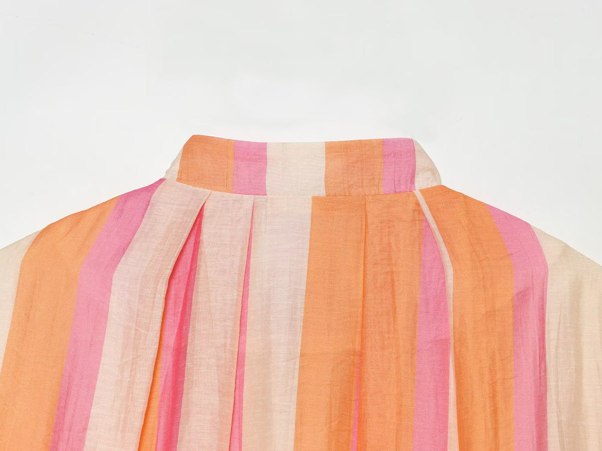 Women's Striped Bomber Jacket Zip Up Stand Collar