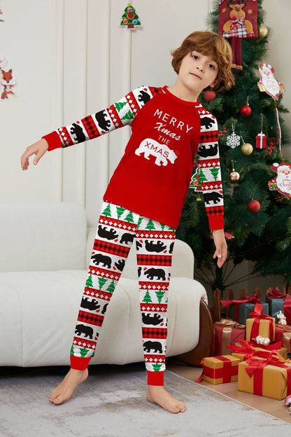 Christmas Tree Bear Letter Striped Parent-child Dress Printed Christmas Pajamas