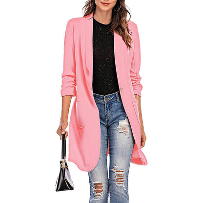 Women's 3/4 Sleeve Longline Blazer with Pockets