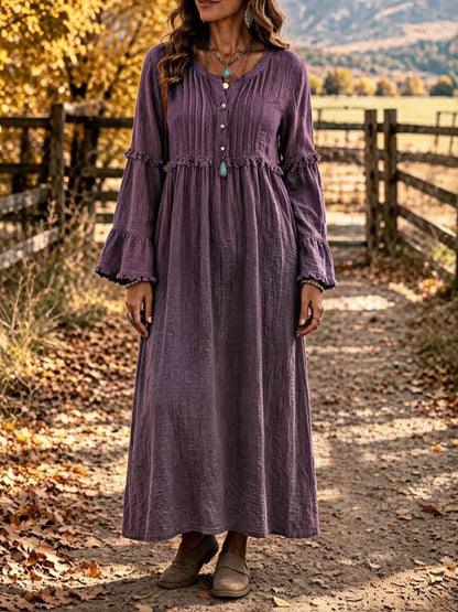 Women's Boho Long Sleeve Ruffle Maxi Dress