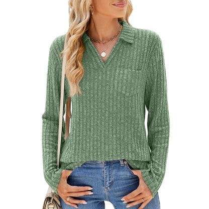 Women's Oversized Collared Long Sleeve Pocket Top