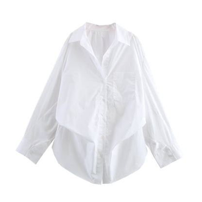 Oversized Striped Collared Shirt Long Sleeve Pocket