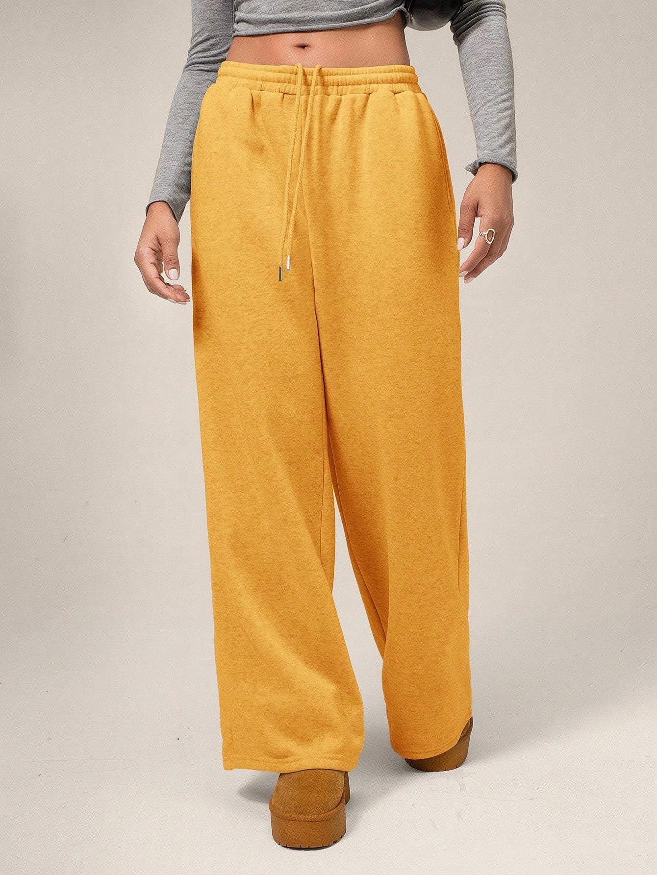 Women Fleece Wide Leg Sweatpants Drawstring Lounge Pants