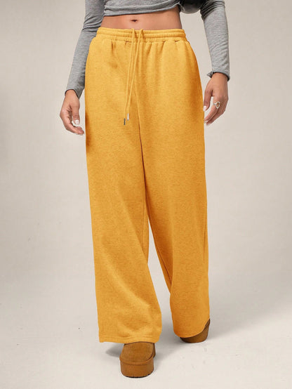 Women Fleece Wide Leg Sweatpants Drawstring Lounge Pants