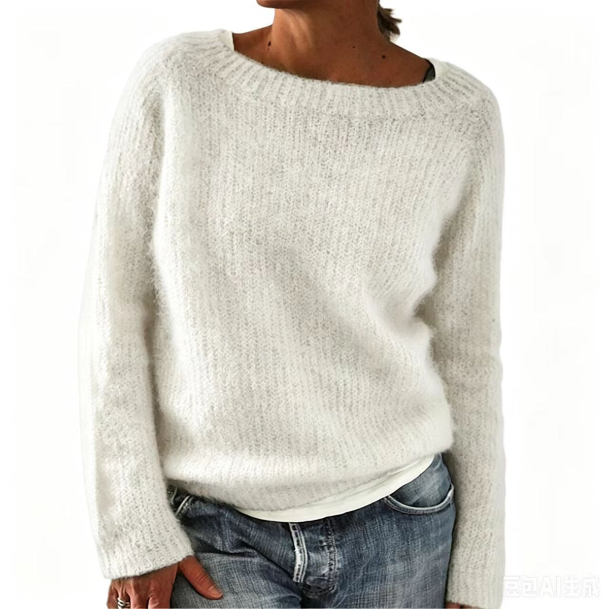 Women's Crew Neck Long Sleeve Solid Knit Pullover Sweater