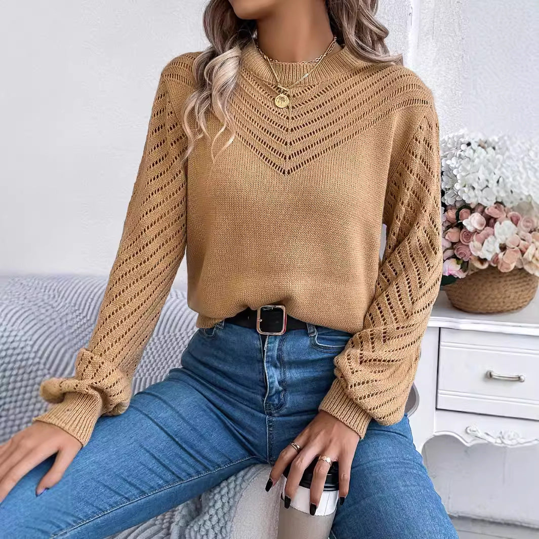 Women's Crochet Balloon Sleeve Pullover Sweater