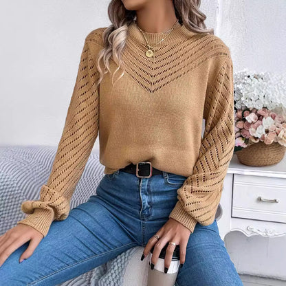 Women's Crochet Balloon Sleeve Pullover Sweater