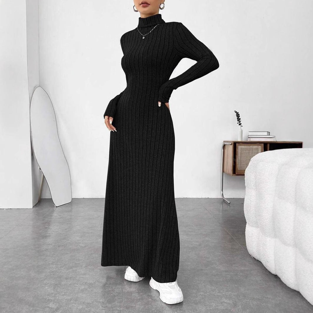 Ribbed Turtleneck Long Sleeve Maxi Sweater Dress