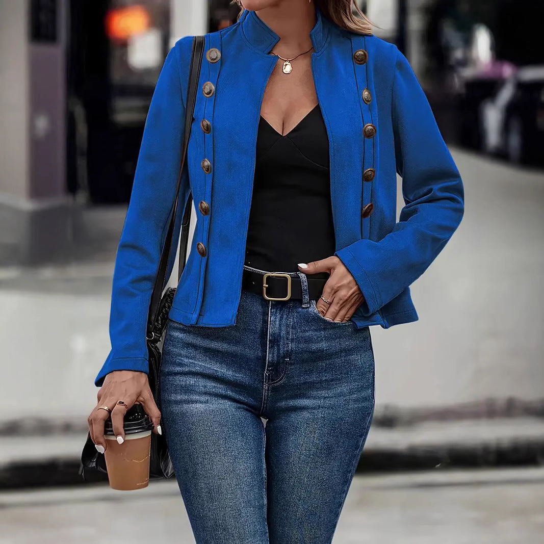 Women's Vintage Suede Jacket Double Breasted Long Sleeve