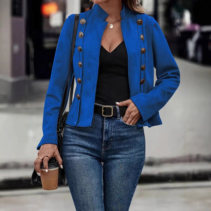 Women's Vintage Suede Jacket Double Breasted Long Sleeve