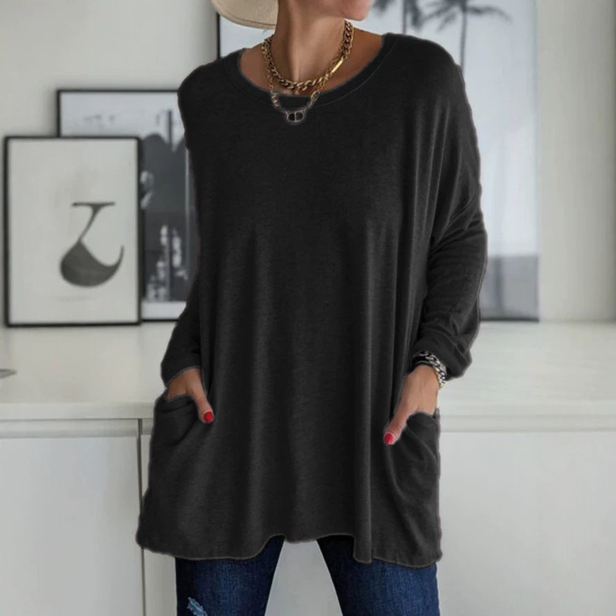 Women's Oversized Long Sleeve Pocket Tunic Top
