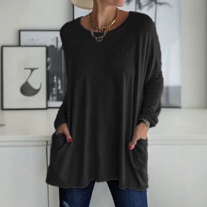 Women's Oversized Long Sleeve Pocket Tunic Top