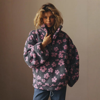 Women's Floral Fleece Quarter Zip Pullover
