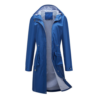 Women's Long Hooded Rain Jacket Waterproof Lightweight Coat
