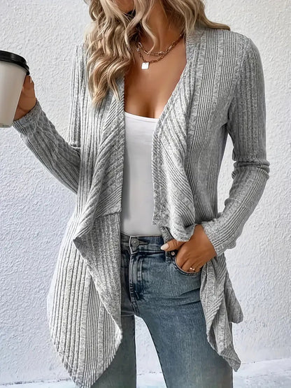 Women's Ribbed Open Front Cardigan Long Sleeve Knit Sweater
