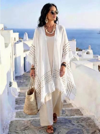 Fringe Kimono Cover Up Resort Lightweight Cardigan