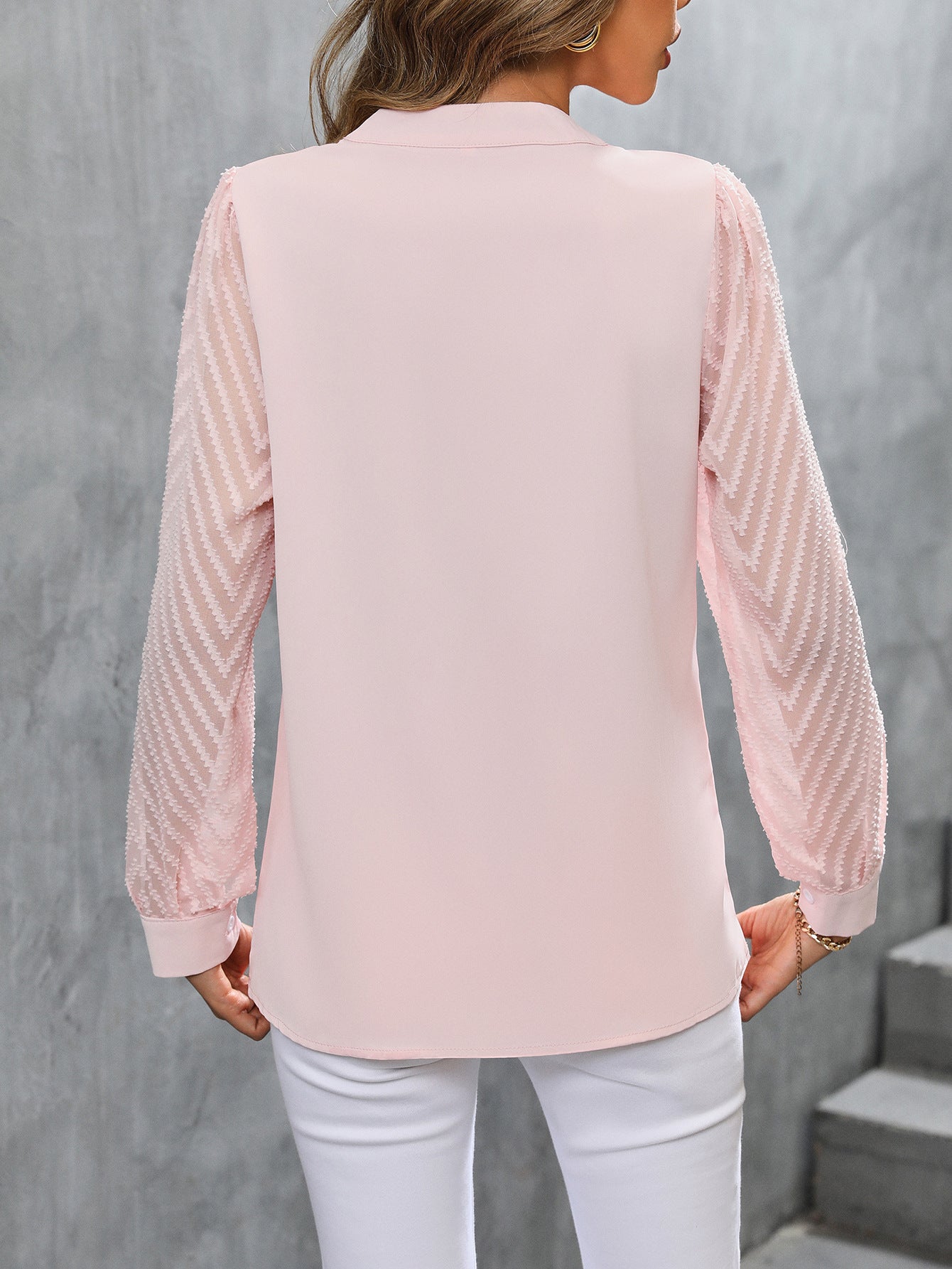 Chiffon Splicing Long Sleeve Solid Color Shirt