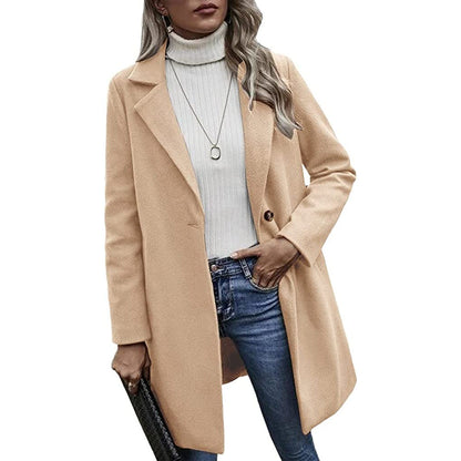 Women's Oversized Wool Blend Coat Lapel Button Pocket