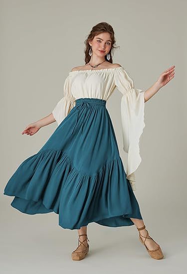 Women's High-Waisted Tiered Maxi Skirt – Vintage Boho Long Skirt