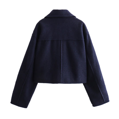 Women's Cropped Boucle Zip Jacket Collar Pocket