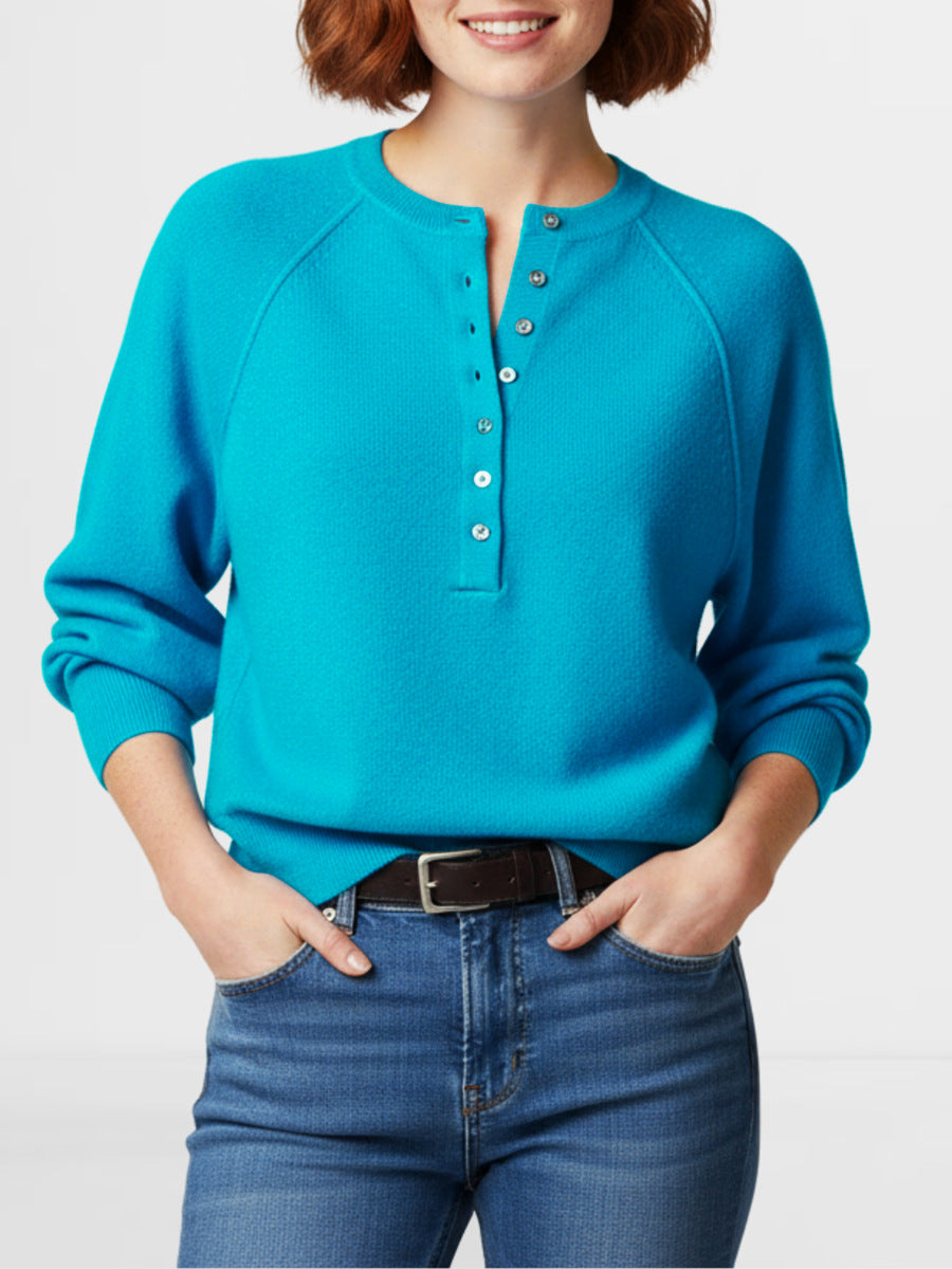 Women's Henley Button Front Knit Pullover Sweater