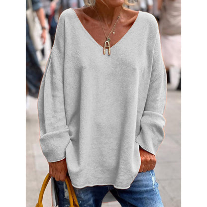 Women's Oversized V-Neck Long Sleeve Casual Tee