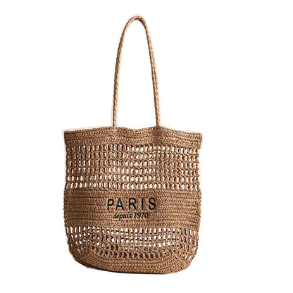 Embroidered Straw Tote Bag Beach Shoulder Bag Women