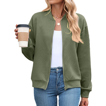Women's Casual Zip Up Sweatshirt Jacket Long Sleeve Quilted