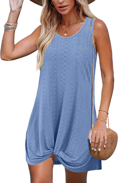 Summer Hollow Out Vacation Tank Dress with Knot Detail
