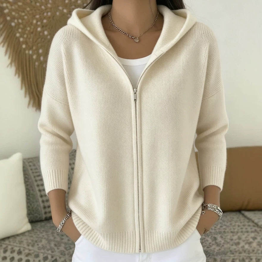 Women's Hooded Zip Up Knit Cardigan Sweater Jacket