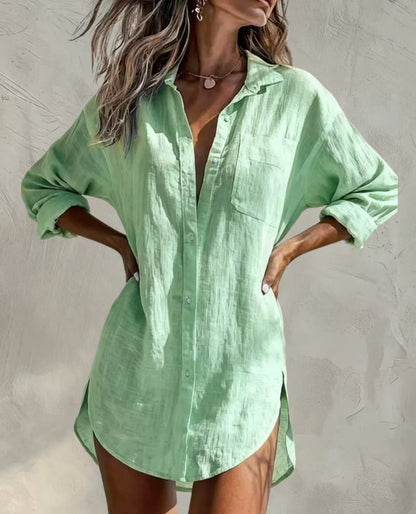 Oversized Button Down Shirt Dress Women Long Sleeve Tunic