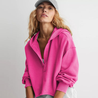 Oversized V Neck Hooded Sweatshirt Pullover Top