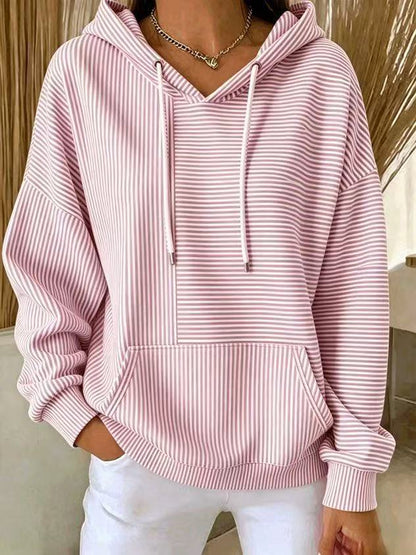Women's Oversized Striped Patchwork Hoodie Pullover