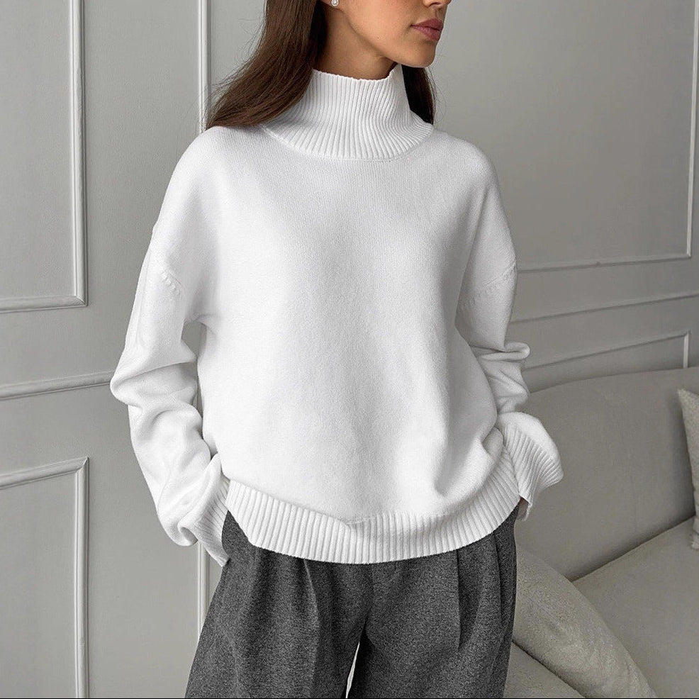 Oversized Turtleneck Sweater Solid Casual Knit Pullover
