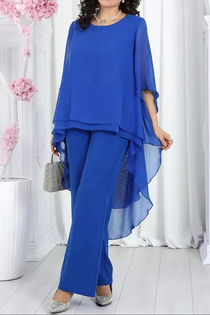 Plus Size Chiffon 2 Piece Set Hi-Lo Top Palazzo Pants