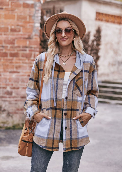 Plaid Hooded Shacket Jacket Oversized Fall Layering Coat
