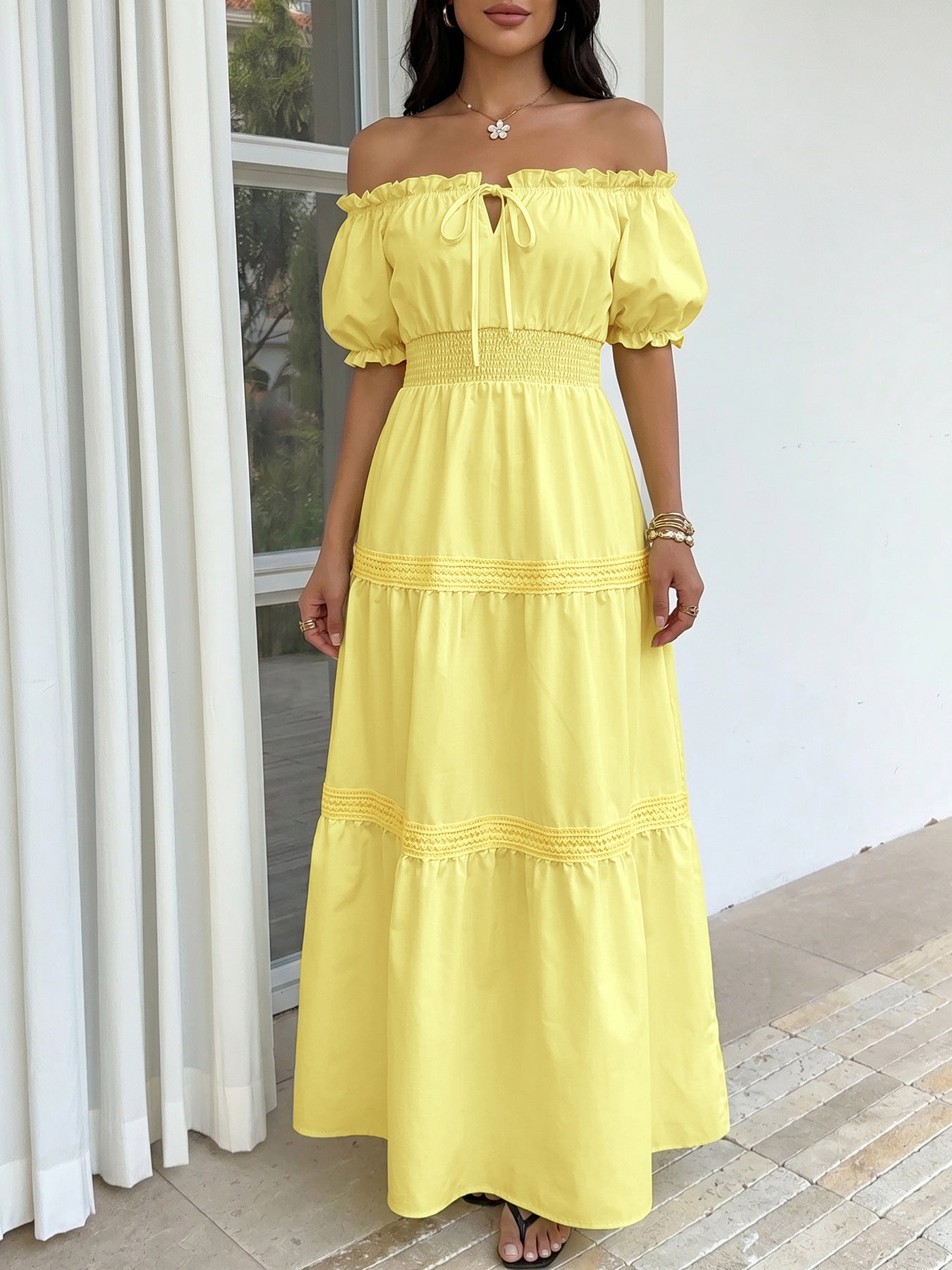 Chic Off-Shoulder Puff Sleeve Princess Dress A-Line Summer
