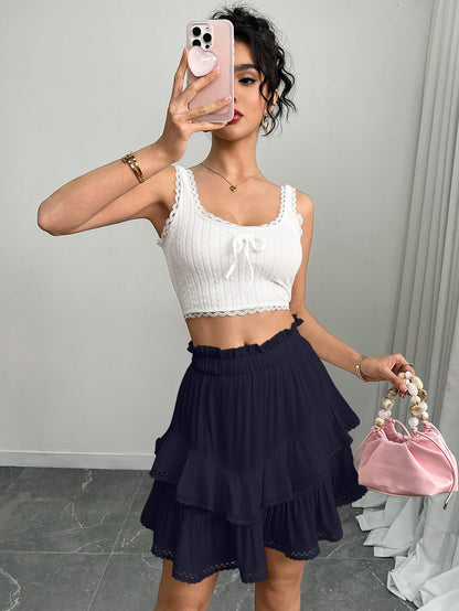 Women’s High Waist Tiered Ruffle Mini Skirt
