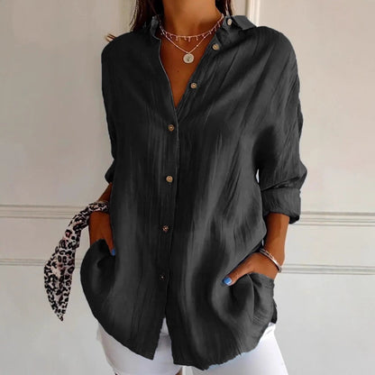 Women's Oversized Pleated Button Down Long Sleeve Shirt