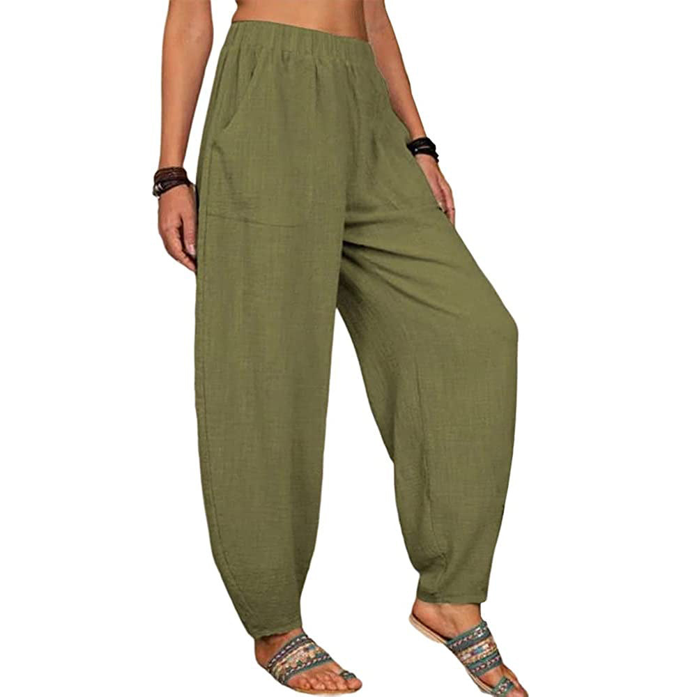 Women's Linen Harem Pants High Waist Loose Casual Boho
