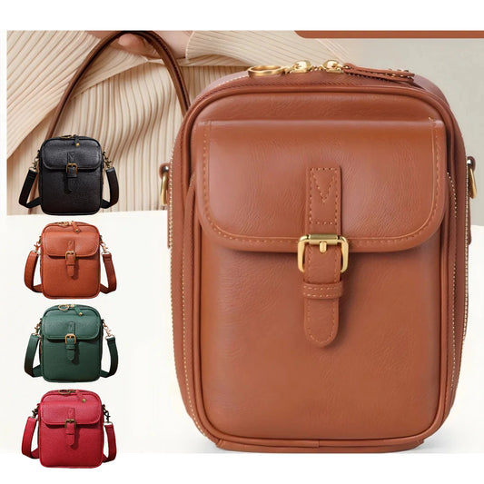 Vintage PU Crossbody Messenger Bag with Front Pocket